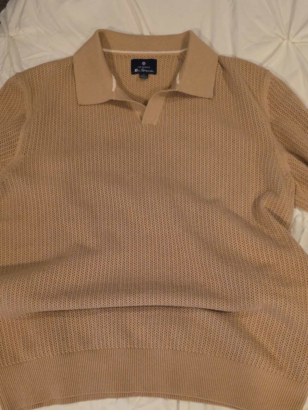Ben Sherman Beige Open-Weave Knit Polo